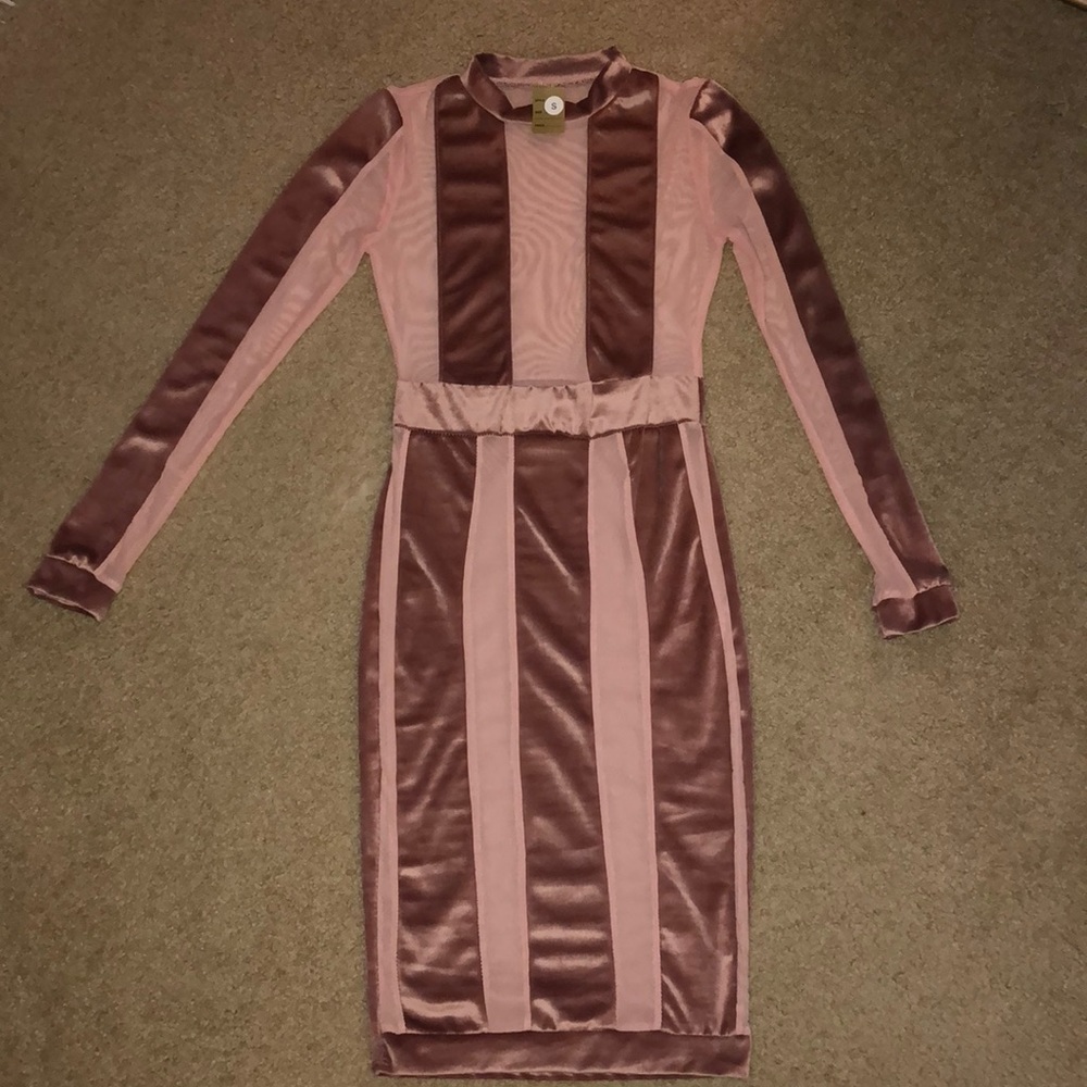 Mauve Pink Mesh Velvet Dress